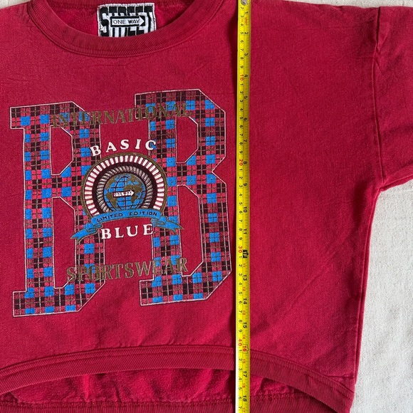 VTG 90s L/XL One Way Street Boxy CroppedSweatshirt Red Plaid Graphic Made in USA - Picture 9 of 10